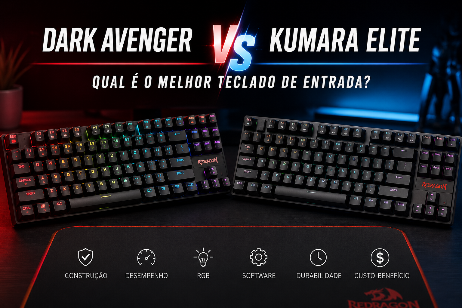 Qual é o melhor teclado de entrada: Dark Avenger ou Redragon Kumara Elite?