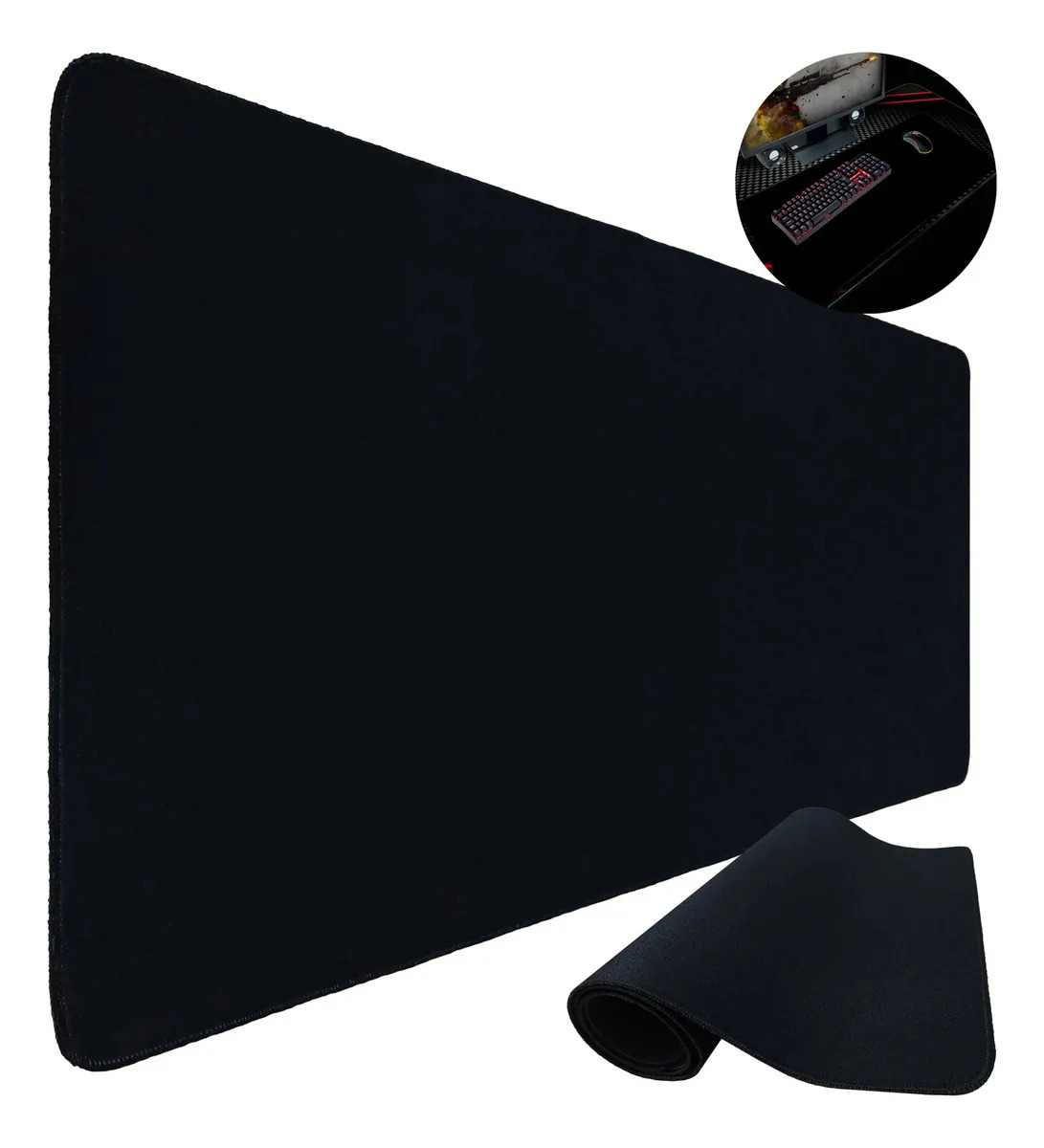 Mouse Pad Gamer 90x40 Preto Liso — 90x40 • Isoprene • Liso